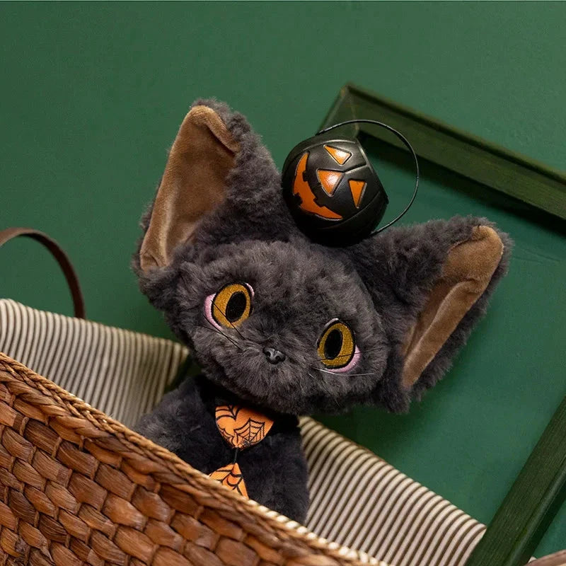 Halloween Plüschkatze – Schwarze Hexenkatze Kuscheltier für Kinder