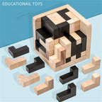 Wooden L Shaped Puzzle Cube Set with Interlocking Blocks for Kids Brain Teaser