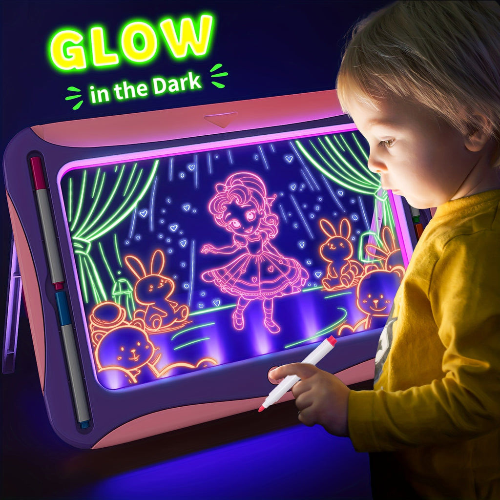 LED Light-Up Drawing Tablet for Kids with Neon Glow Effect and Reusable Writing Surface