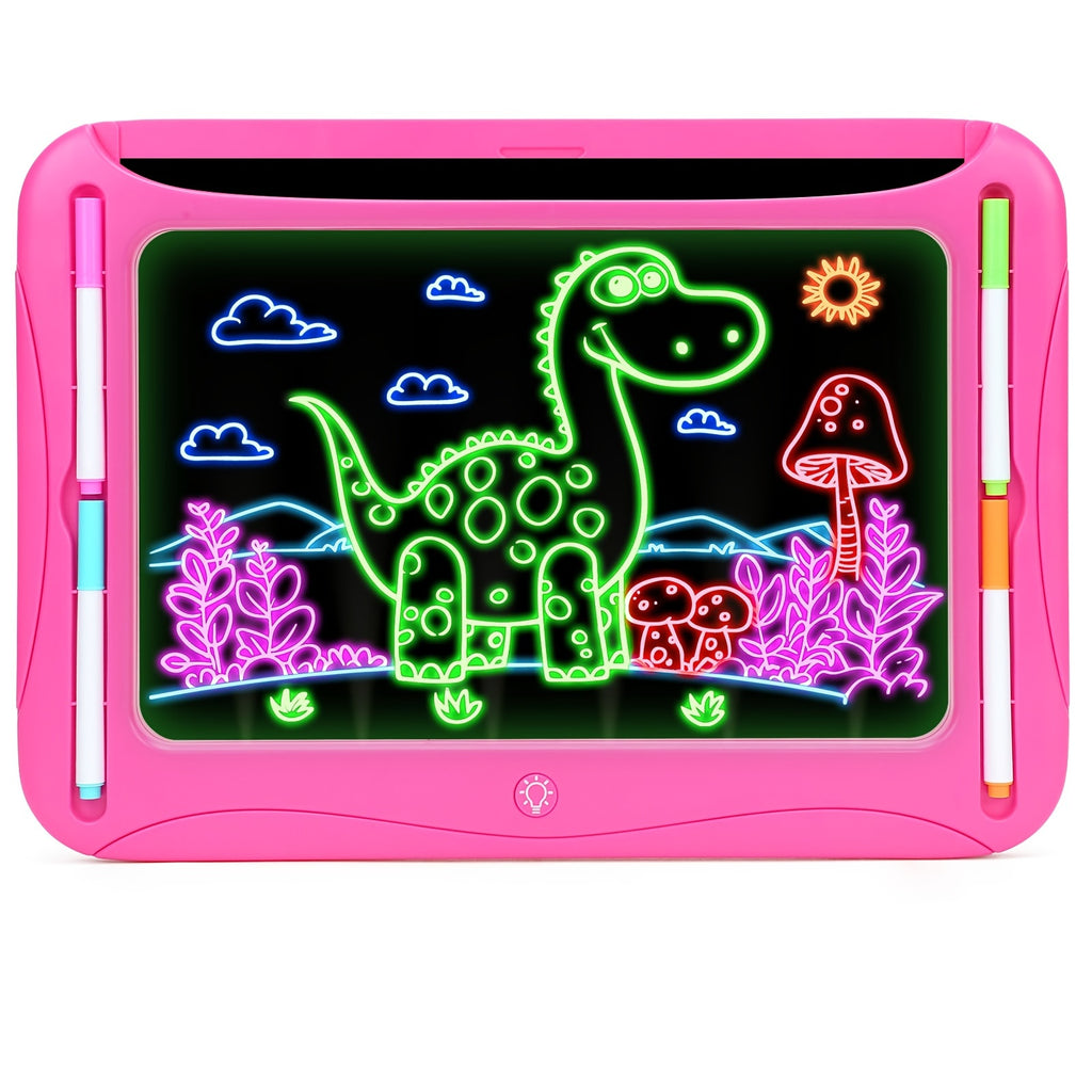 LED Light-Up Drawing Tablet for Kids with Neon Glow Effect and Reusable Writing Surface