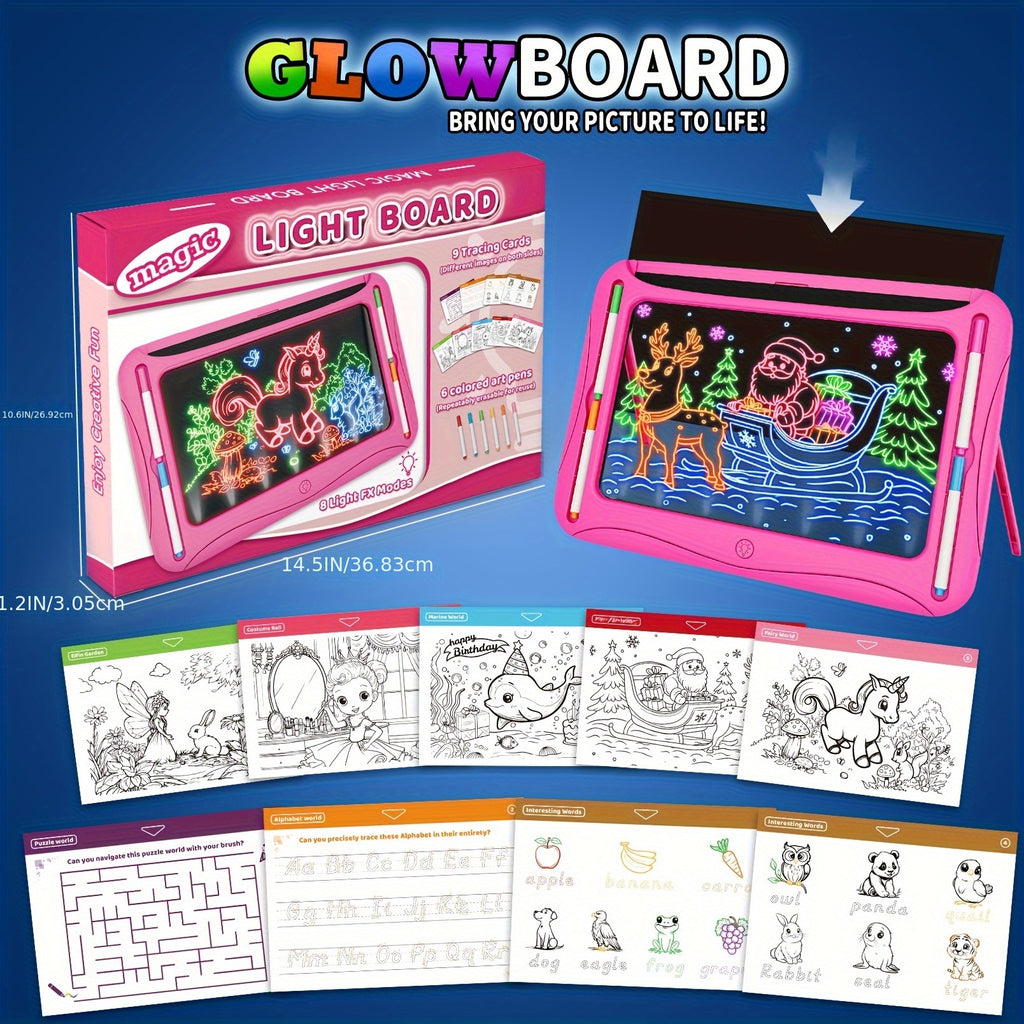 LED Light-Up Drawing Tablet for Kids with Neon Glow Effect and Reusable Writing Surface