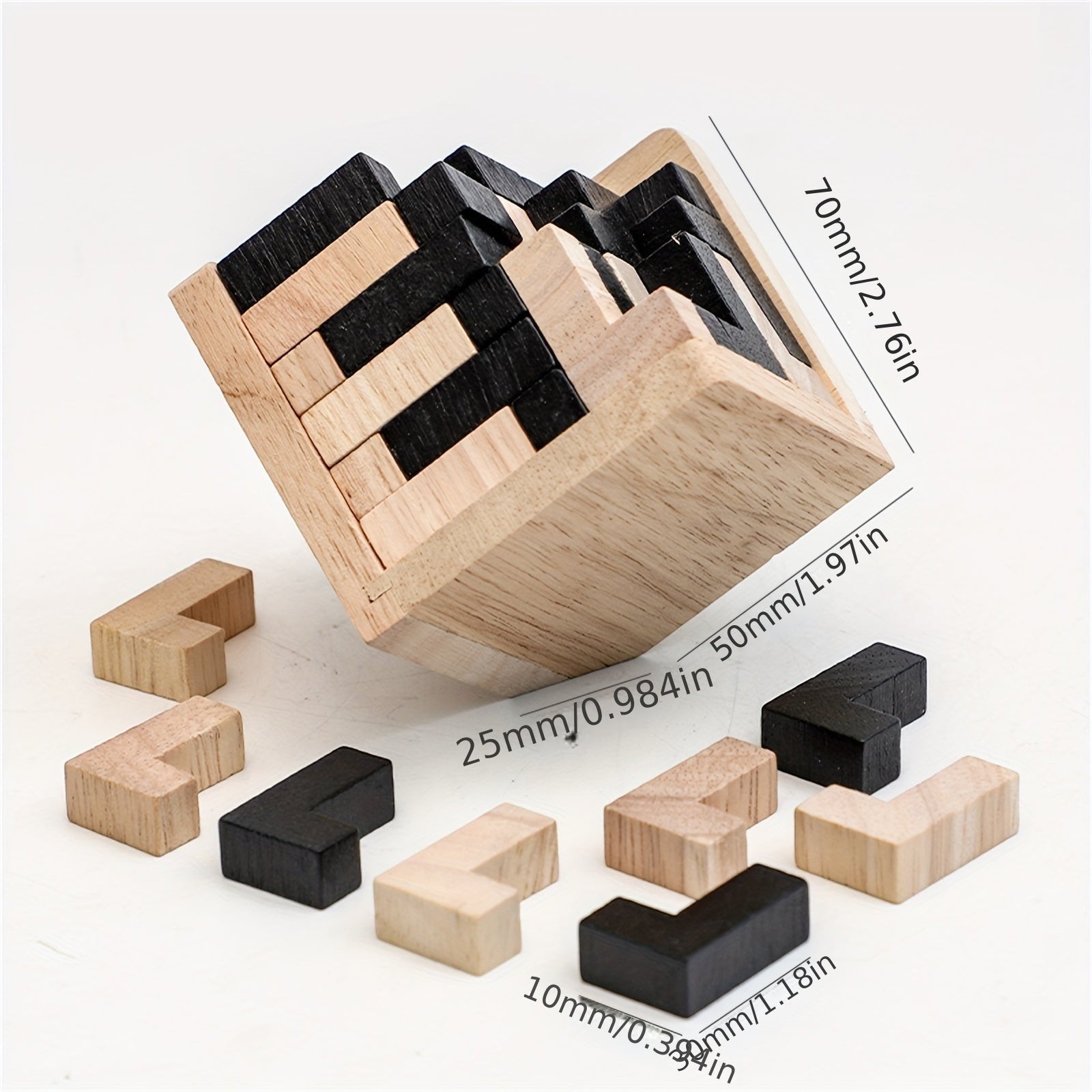 Wooden L Shaped Puzzle Cube Set with Interlocking Blocks for Kids Brain Teaser