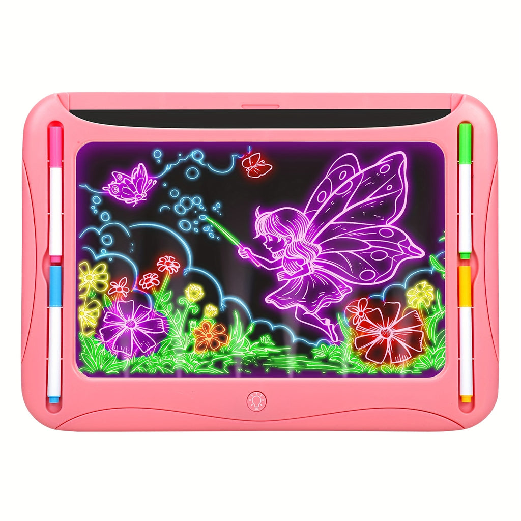 LED Light-Up Drawing Tablet for Kids with Neon Glow Effect and Reusable Writing Surface