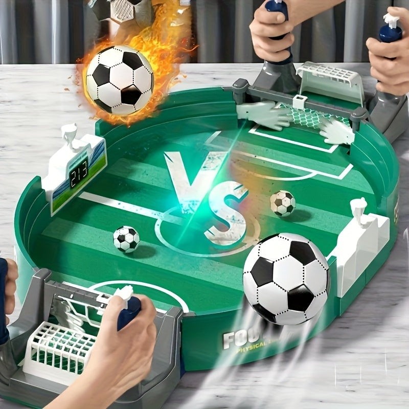 Portable Tabletop Soccer Game with Dual Launch Controls and Scoreboard