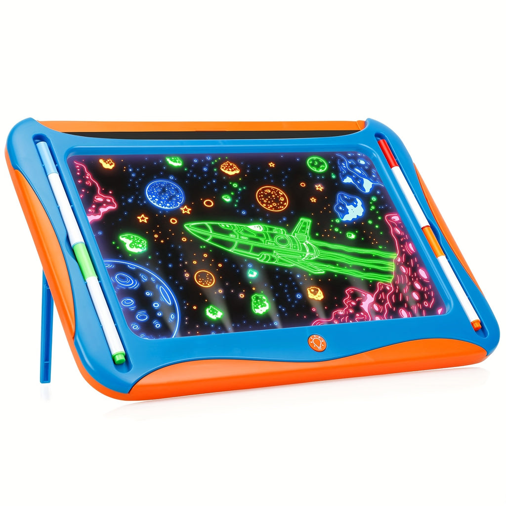 LED Light-Up Drawing Tablet for Kids with Neon Glow Effect and Reusable Writing Surface