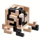 Wooden L Shaped Puzzle Cube Set with Interlocking Blocks for Kids Brain Teaser