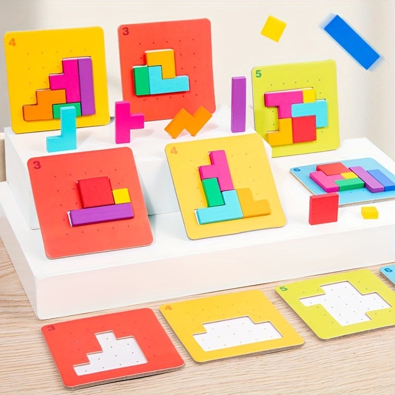 Kids Puzzle Blocks Brain Teaser Game with Colorful Interlocking Pieces
