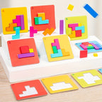 Kids Puzzle Blocks Brain Teaser Game with Colorful Interlocking Pieces