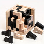 Wooden L Shaped Puzzle Cube Set with Interlocking Blocks for Kids Brain Teaser