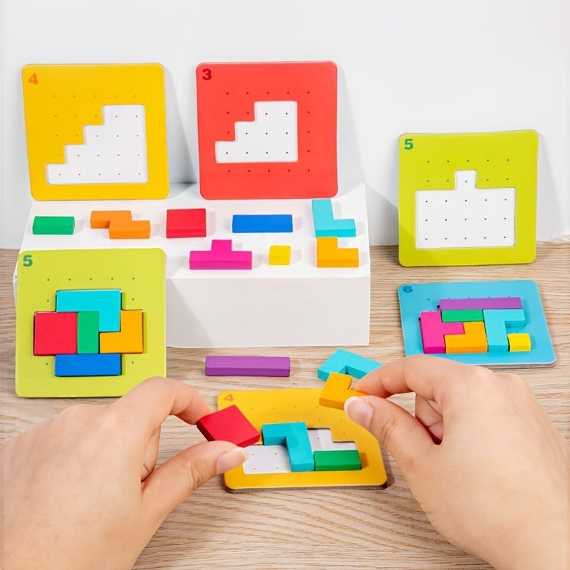 Kids Puzzle Blocks Brain Teaser Game with Colorful Interlocking Pieces