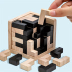Wooden L Shaped Puzzle Cube Set with Interlocking Blocks for Kids Brain Teaser