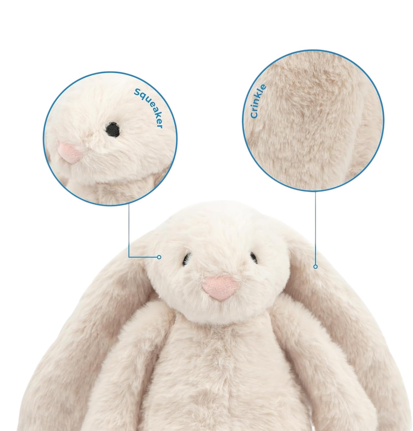 Soft Plush Bunny Dog Toy with Squeaker and Crinkle Sounds