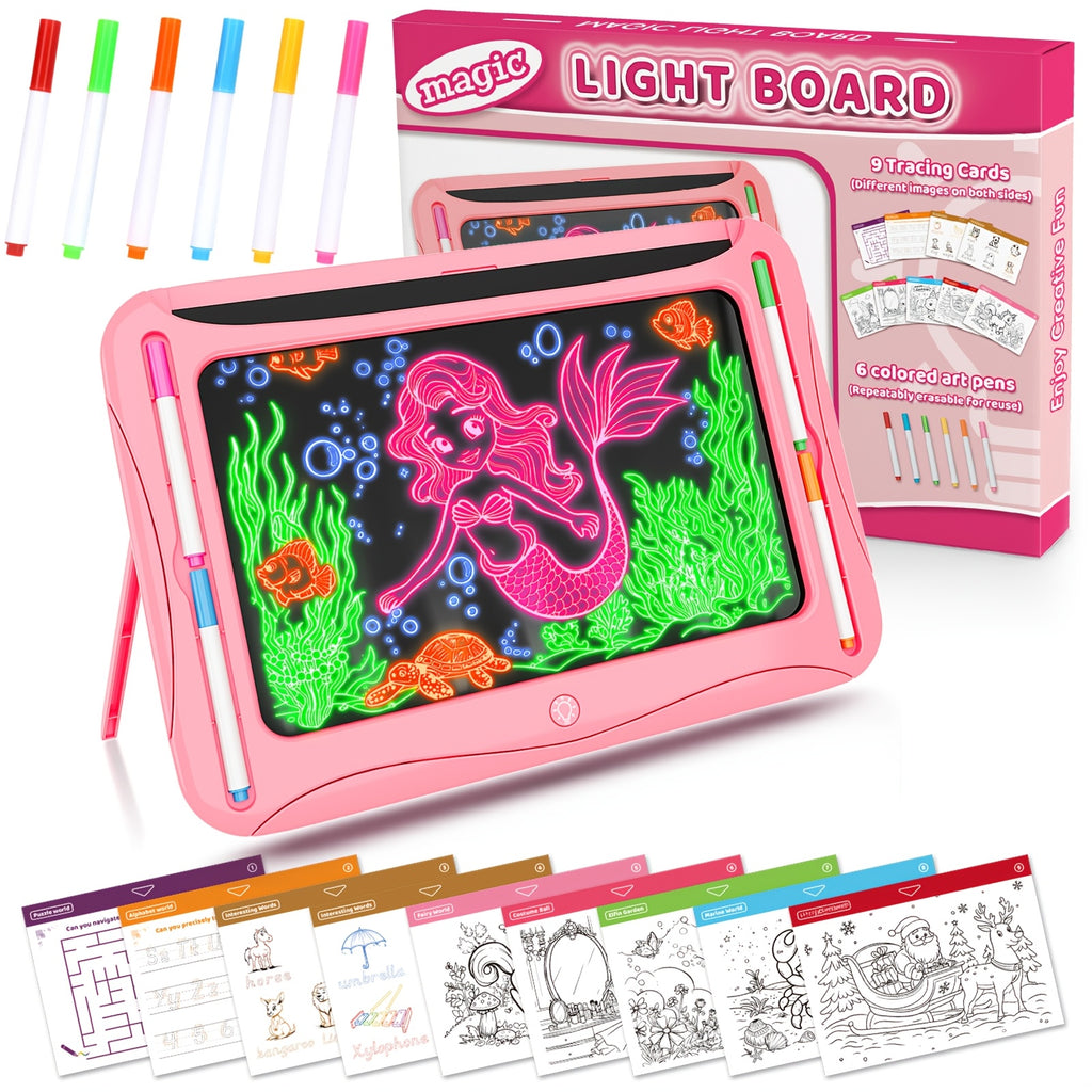LED Light-Up Drawing Tablet for Kids with Neon Glow Effect and Reusable Writing Surface