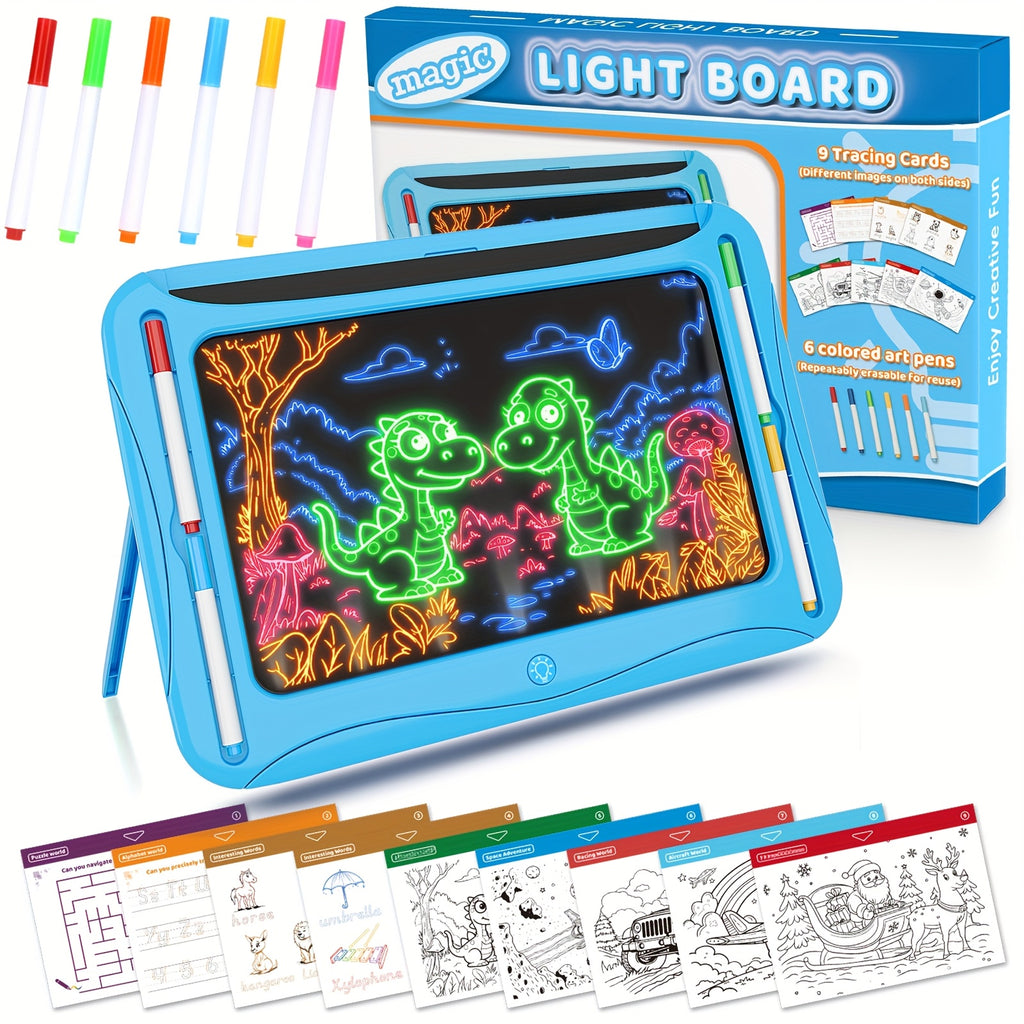 LED Light-Up Drawing Tablet for Kids with Neon Glow Effect and Reusable Writing Surface