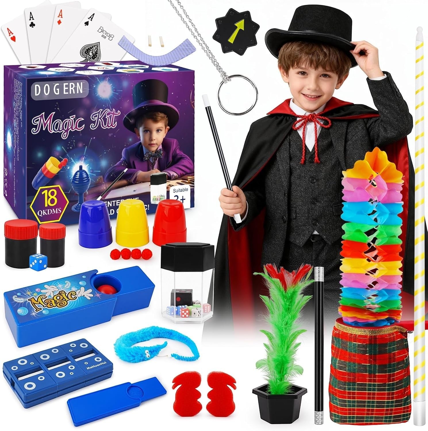 Kids Magic Tricks Set with Wand, Hat and Cape Costume