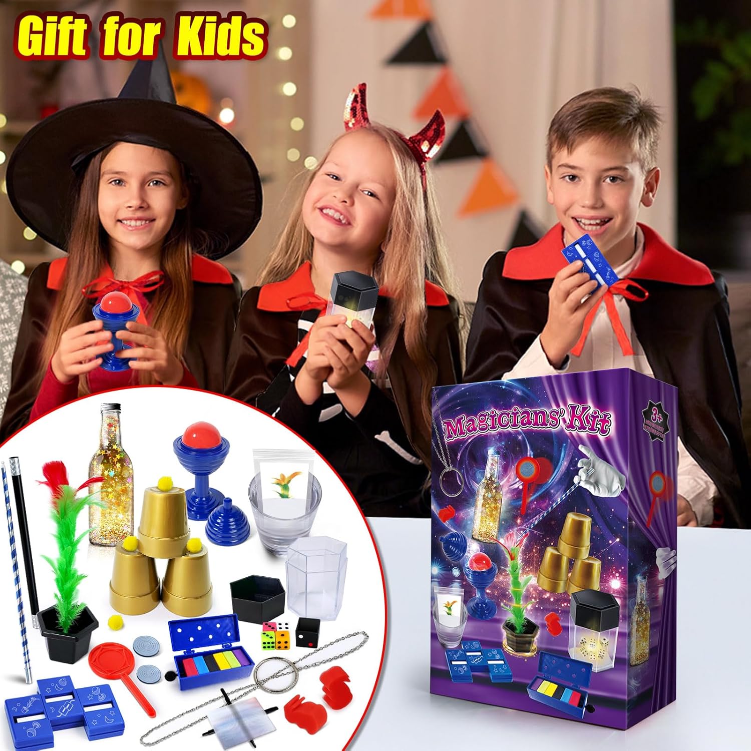 Kids Magic Tricks Set with Cups, Wand and Illusion Props Including Easy Magic Kit