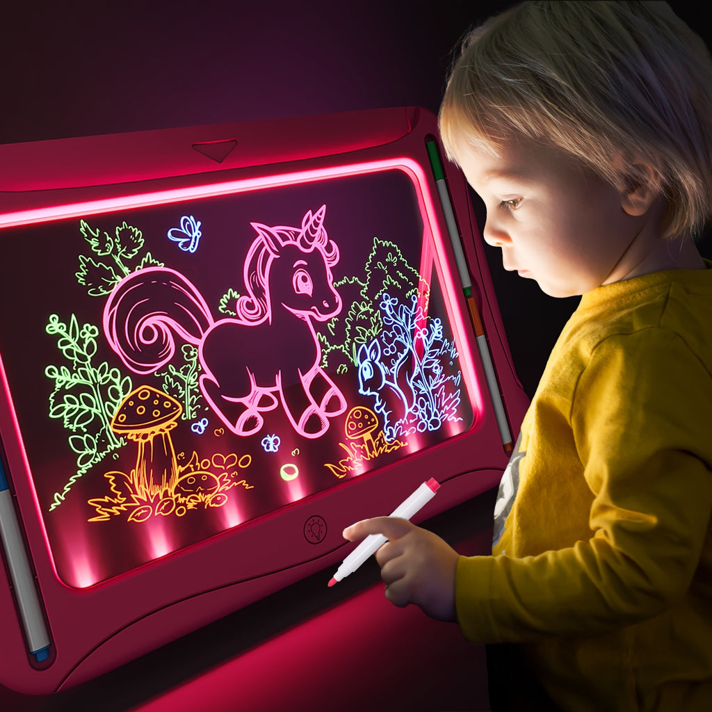 LED Light-Up Drawing Tablet for Kids with Neon Glow Effect and Reusable Writing Surface