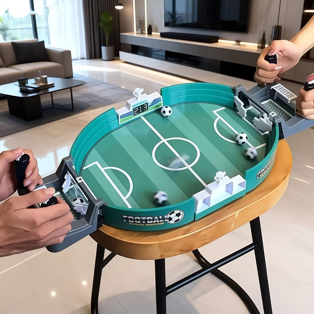 Portable Tabletop Soccer Game with Dual Launch Controls and Scoreboard