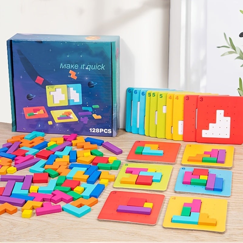 Kids Puzzle Blocks Brain Teaser Game with Colorful Interlocking Pieces