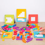 Kids Puzzle Blocks Brain Teaser Game with Colorful Interlocking Pieces