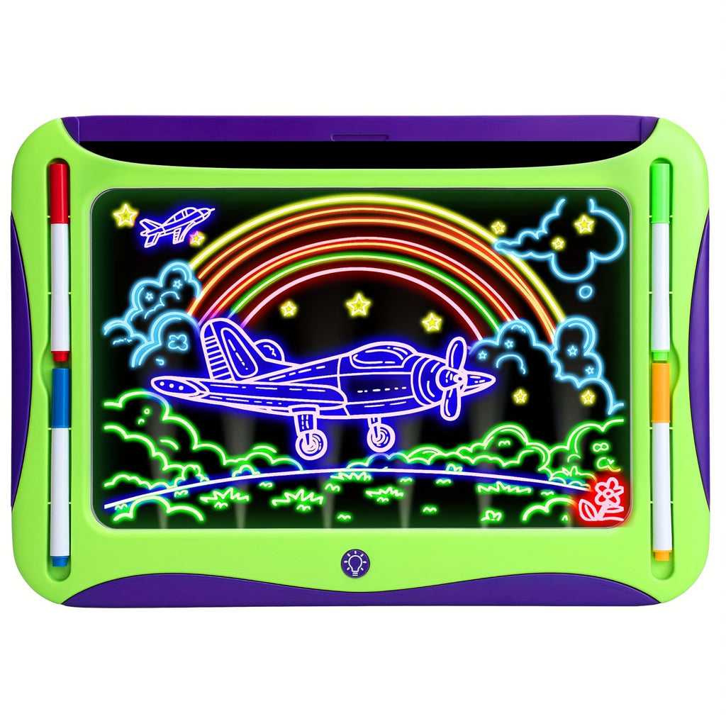 LED Light-Up Drawing Tablet for Kids with Neon Glow Effect and Reusable Writing Surface