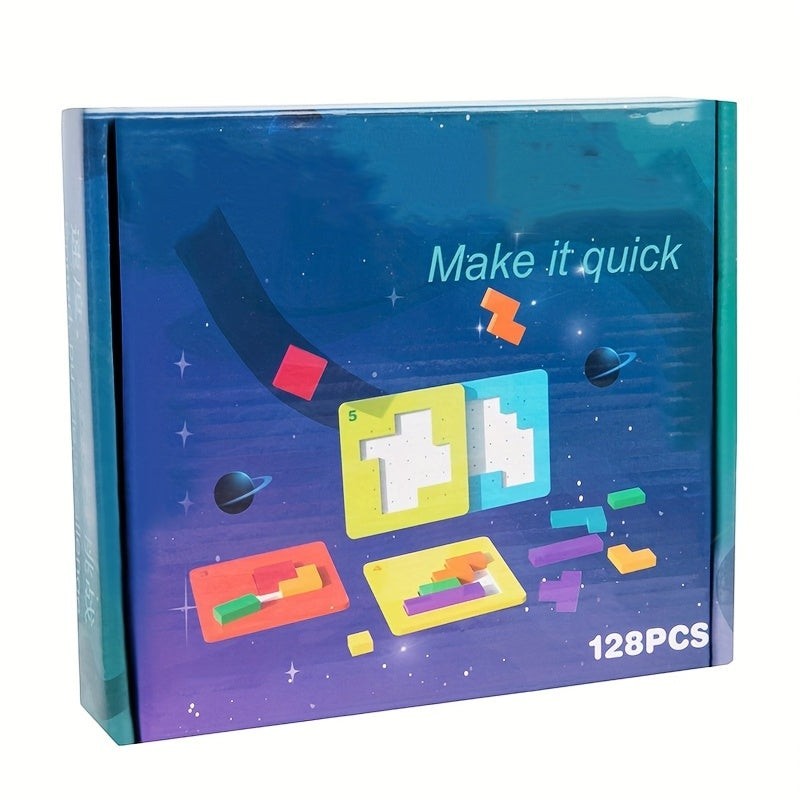 Kids Puzzle Blocks Brain Teaser Game with Colorful Interlocking Pieces