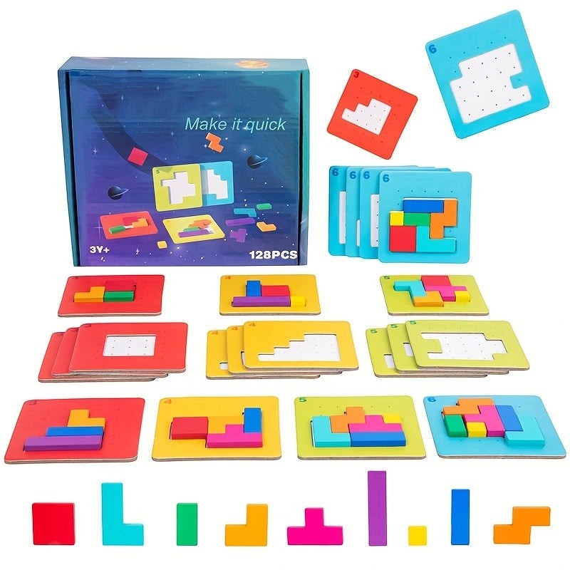 Kids Puzzle Blocks Brain Teaser Game with Colorful Interlocking Pieces