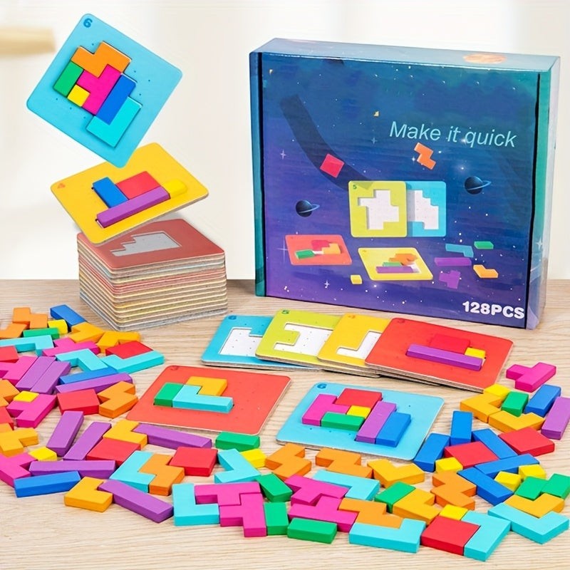Kids Puzzle Blocks Brain Teaser Game with Colorful Interlocking Pieces