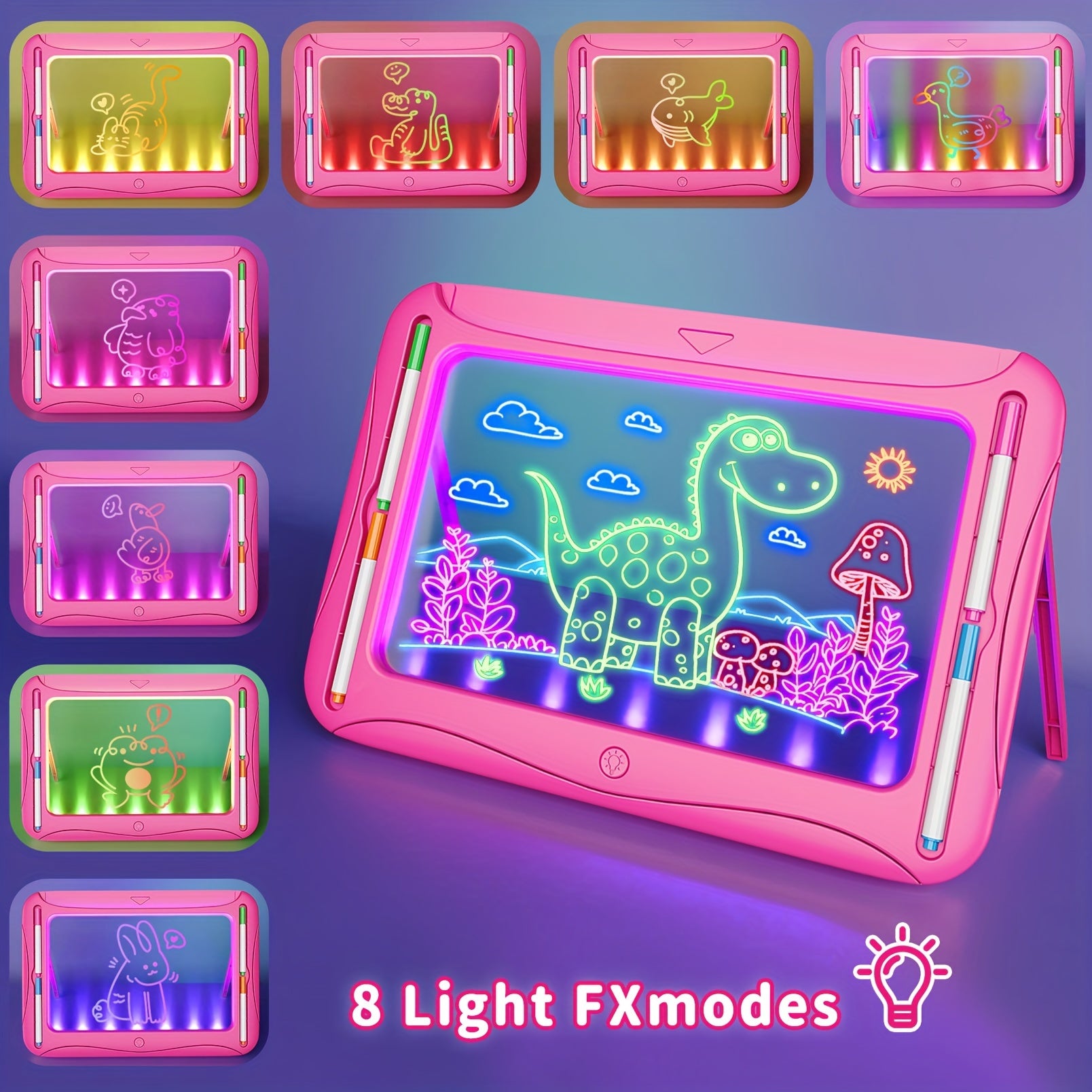 LED Light-Up Drawing Tablet for Kids with Neon Glow Effect and Reusable Writing Surface