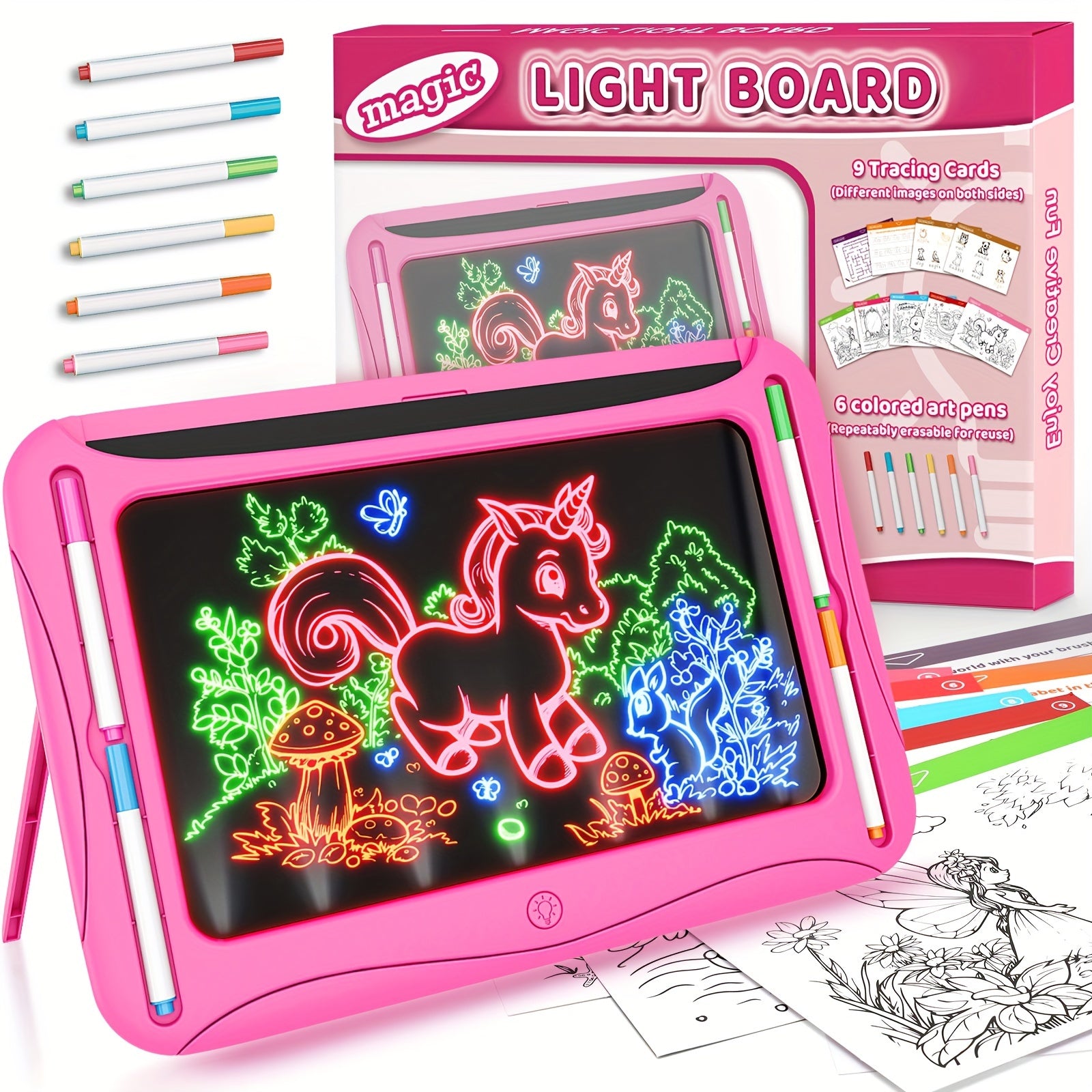 LED Light-Up Drawing Tablet for Kids with Neon Glow Effect and Reusable Writing Surface