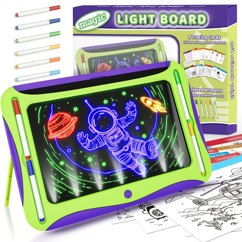 LED Light-Up Drawing Tablet for Kids with Neon Glow Effect and Reusable Writing Surface