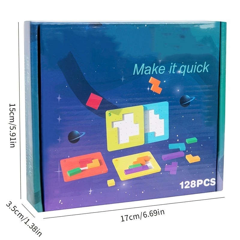 Kids Puzzle Blocks Brain Teaser Game with Colorful Interlocking Pieces